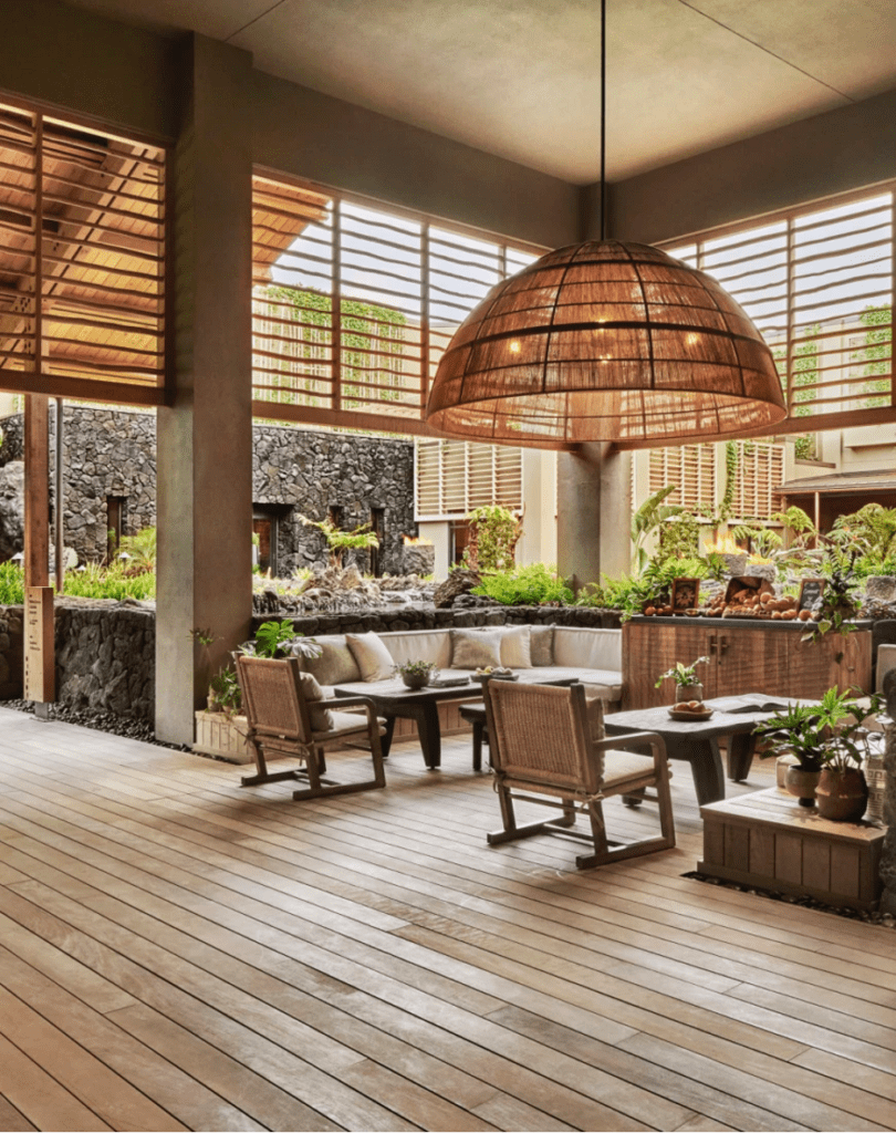 hotel lobby with tropical plants