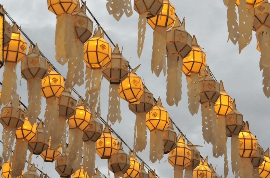 A row of lanterns from wires